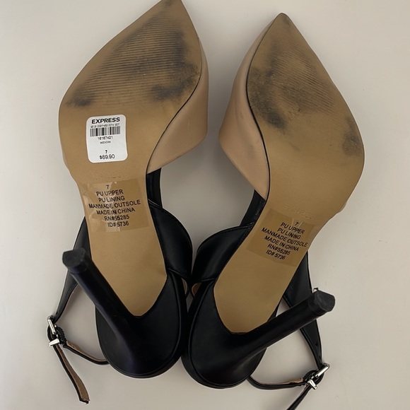 EXPRESS TWO-TONED BEIGE AND BLACK SLINGBACK HEELS - Picture 7 of 9
